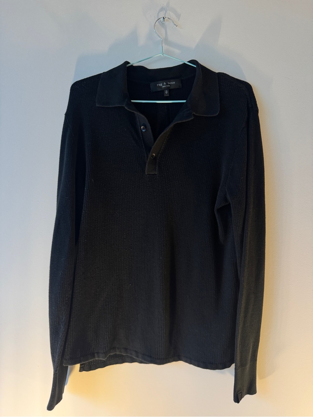 rag & bone Black Long-Sleeve Polo Sweatshirt